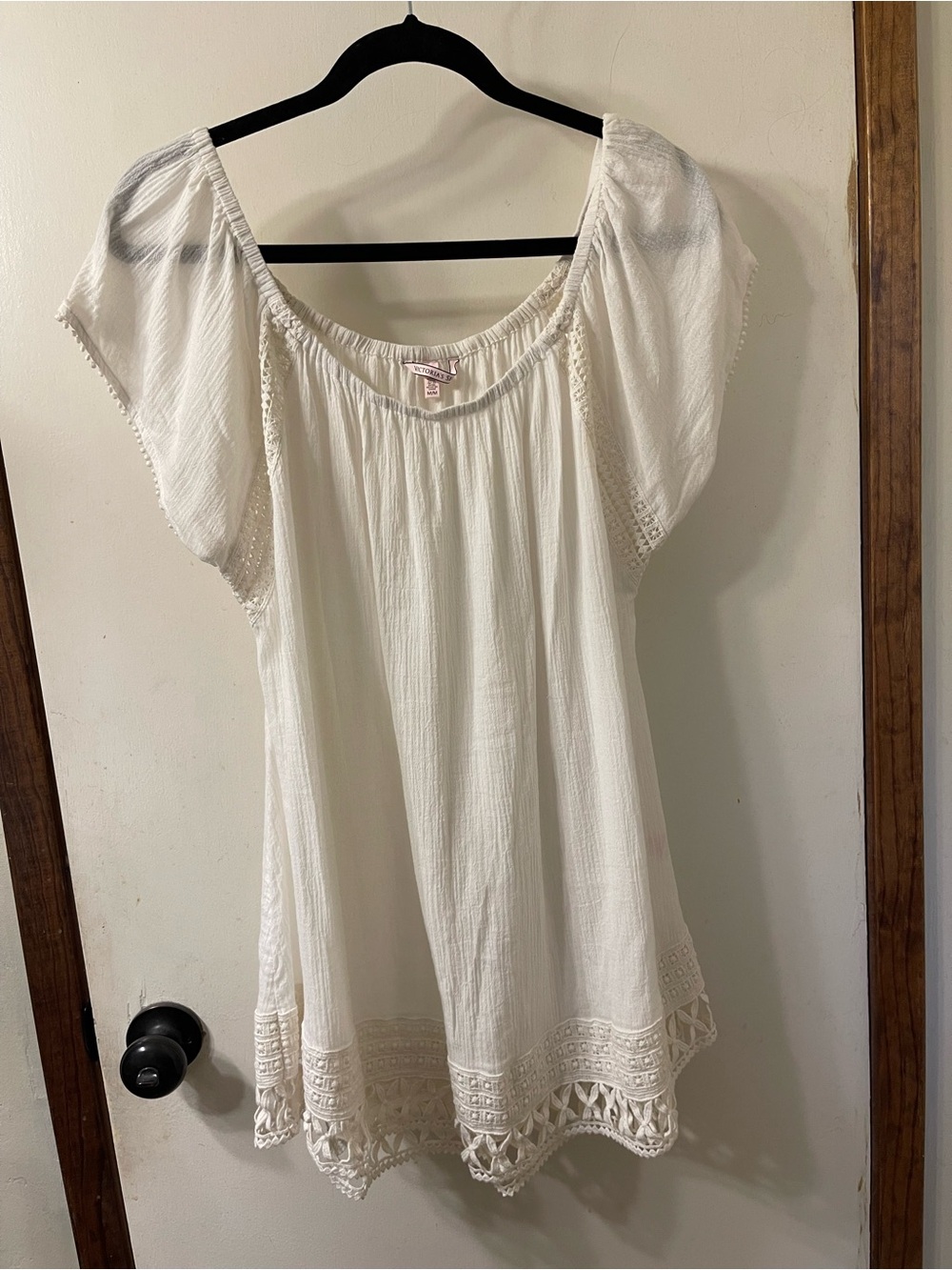 Victoria's Secret White Crochet-Hem Peasant Tunic Sz. M #122